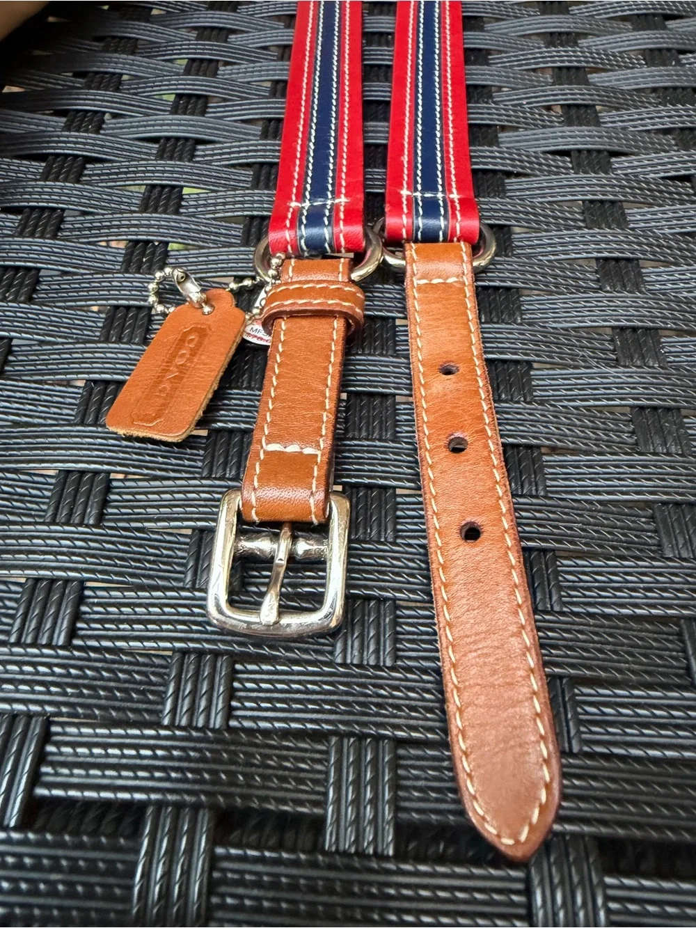 Vintage Coach Leather Belt Large  Made in Italy Red Navy Brown 37”